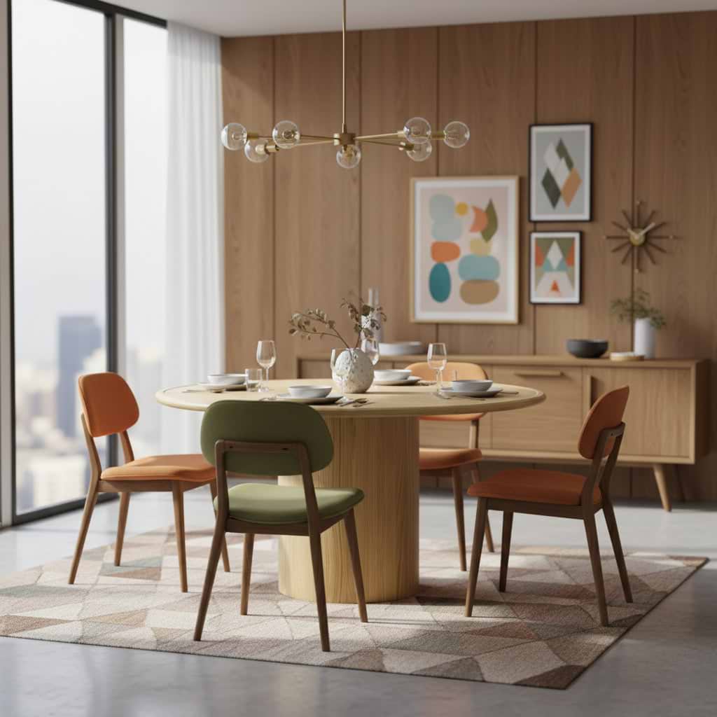 Calder Burl 120cm Round Dining Table Light from Roseland Furniture
