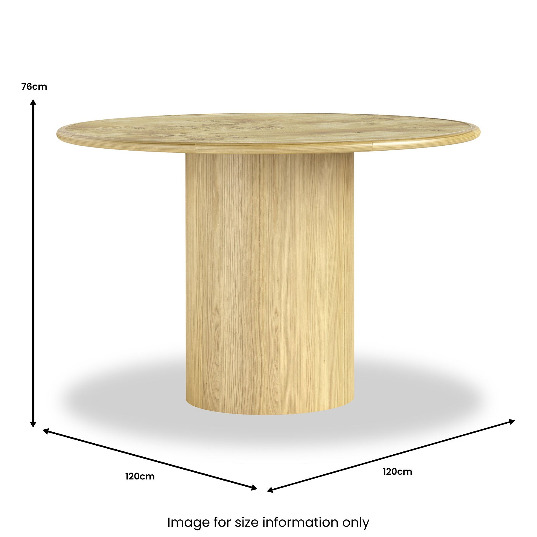 Calder Burl 120cm Round Dining Table Light from Roseland Furniture