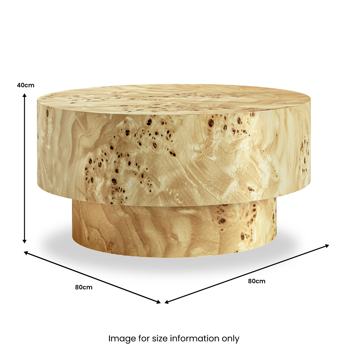 Calder Burl Round Coffee Table Light from Roseland Furniture