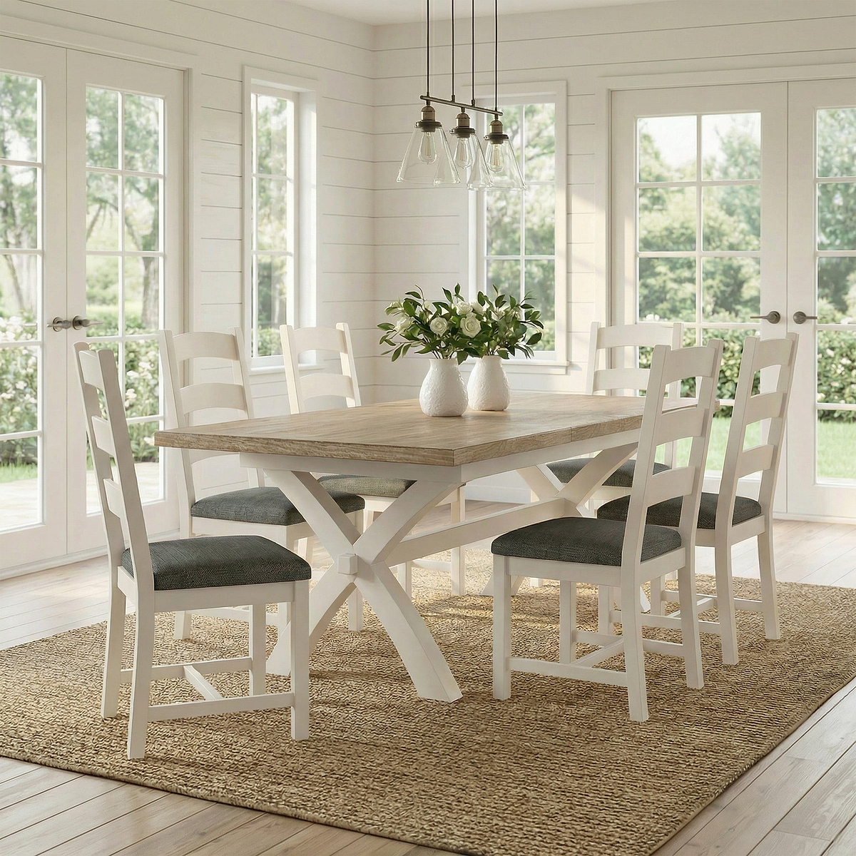 Belmont Ladder Back Dining Chair with charcoal cushions from Roseland Furniture