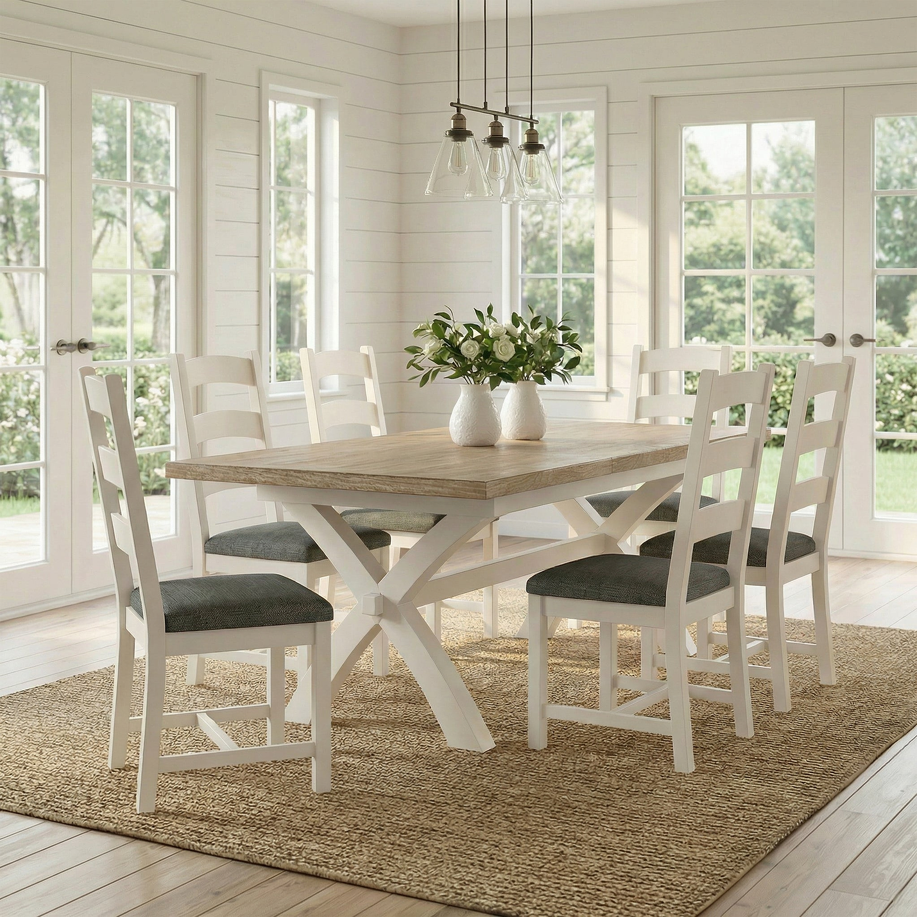 Belmont Ladder Back Dining Chair with charcoal cushions from Roseland Furniture