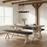 Belmont Cross Leg Dining Bench with charcoal cushion from Roseland Furniture