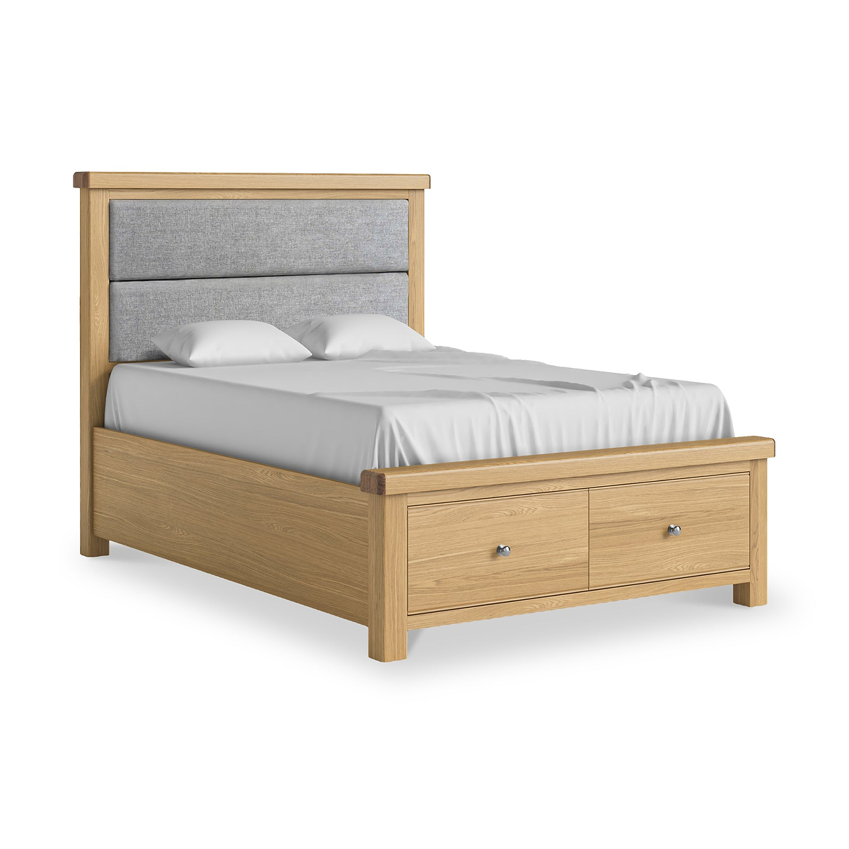 Portland Oak Bedframe With Drawers Double Grey from Roseland Furniture