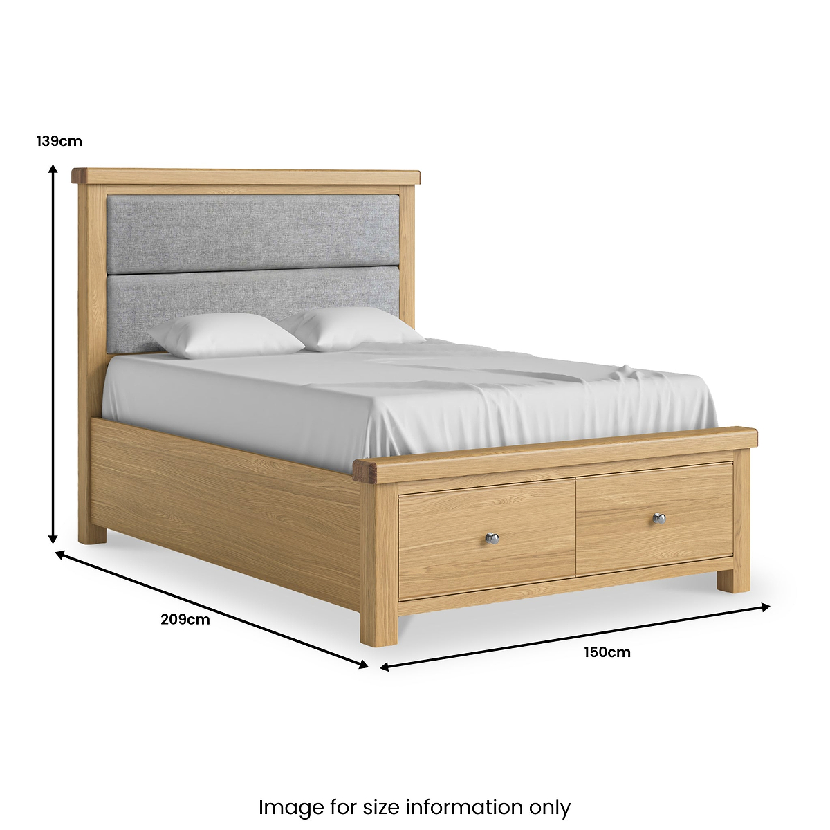 Portland Oak Bedframe With Drawers Double Grey from Roseland Furniture