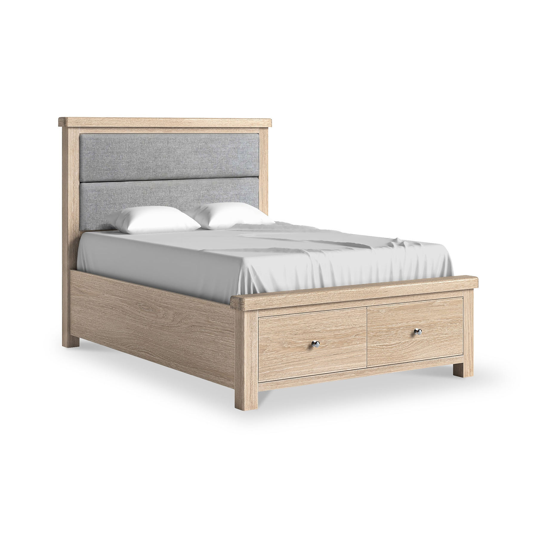 Portland Washed Oak Bedframe With Drawers Double Grey from Roseland Furniture