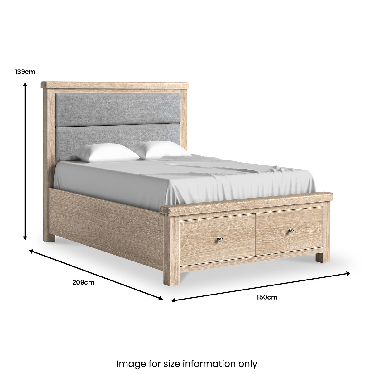 Portland Washed Oak Bedframe With Drawers Double Grey from Roseland Furniture