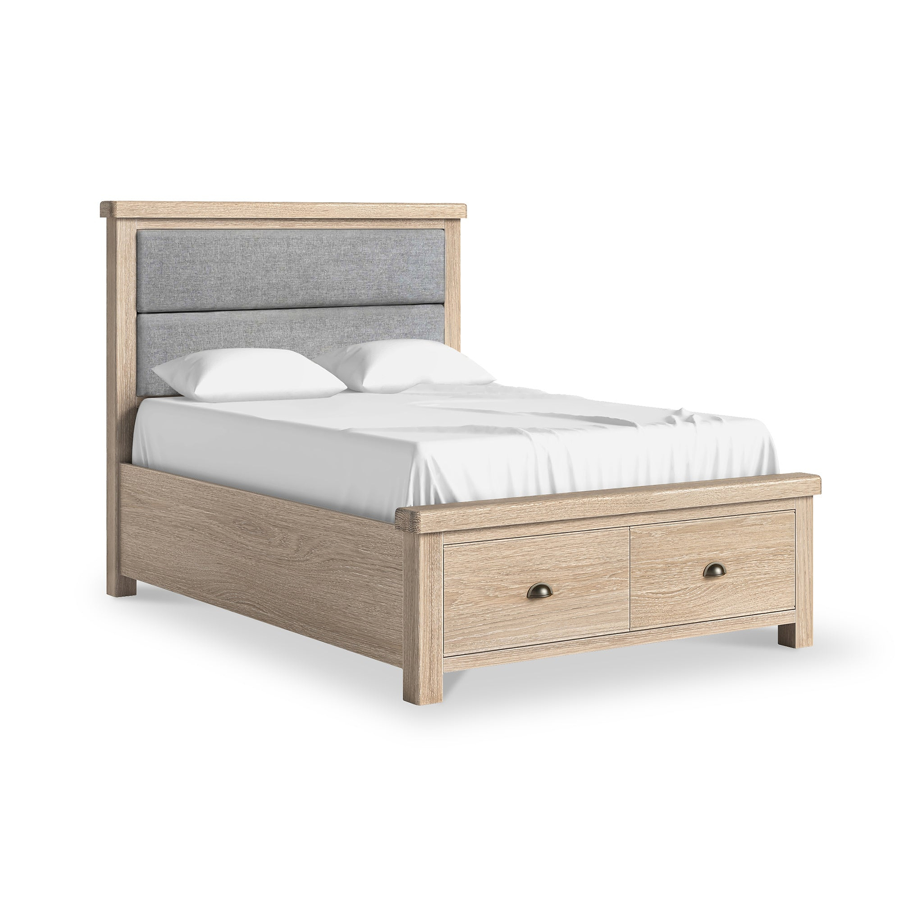 Portland Washed Oak Bedframe With Drawers Double Grey from Roseland Furniture