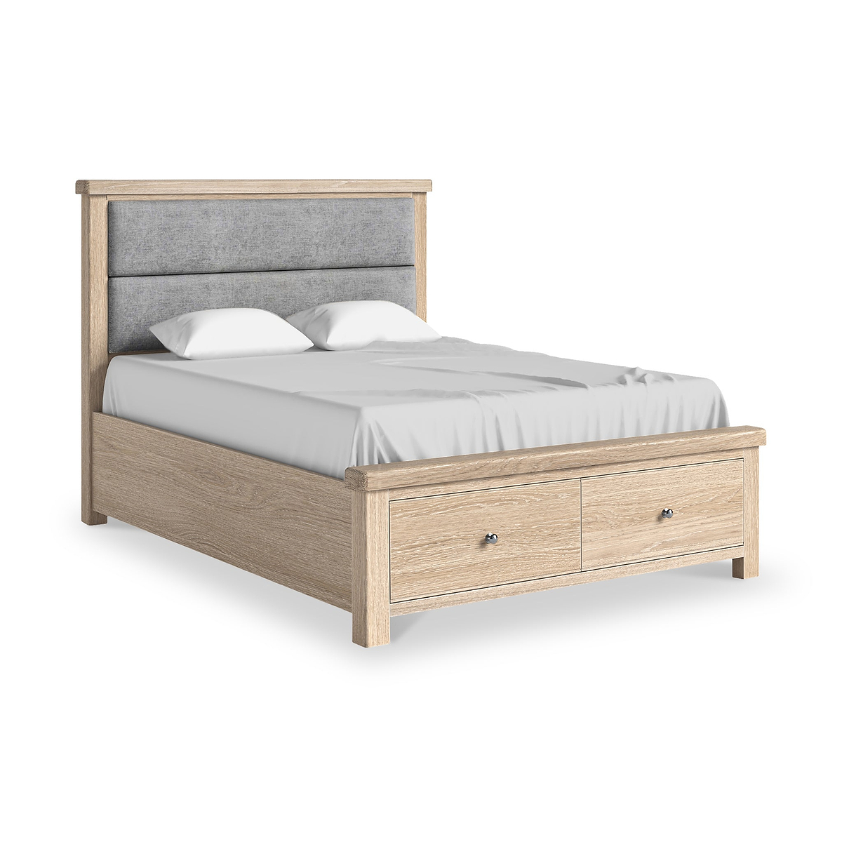 Portland Washed Oak Bedframe With Drawers King Grey from Roseland Furniture