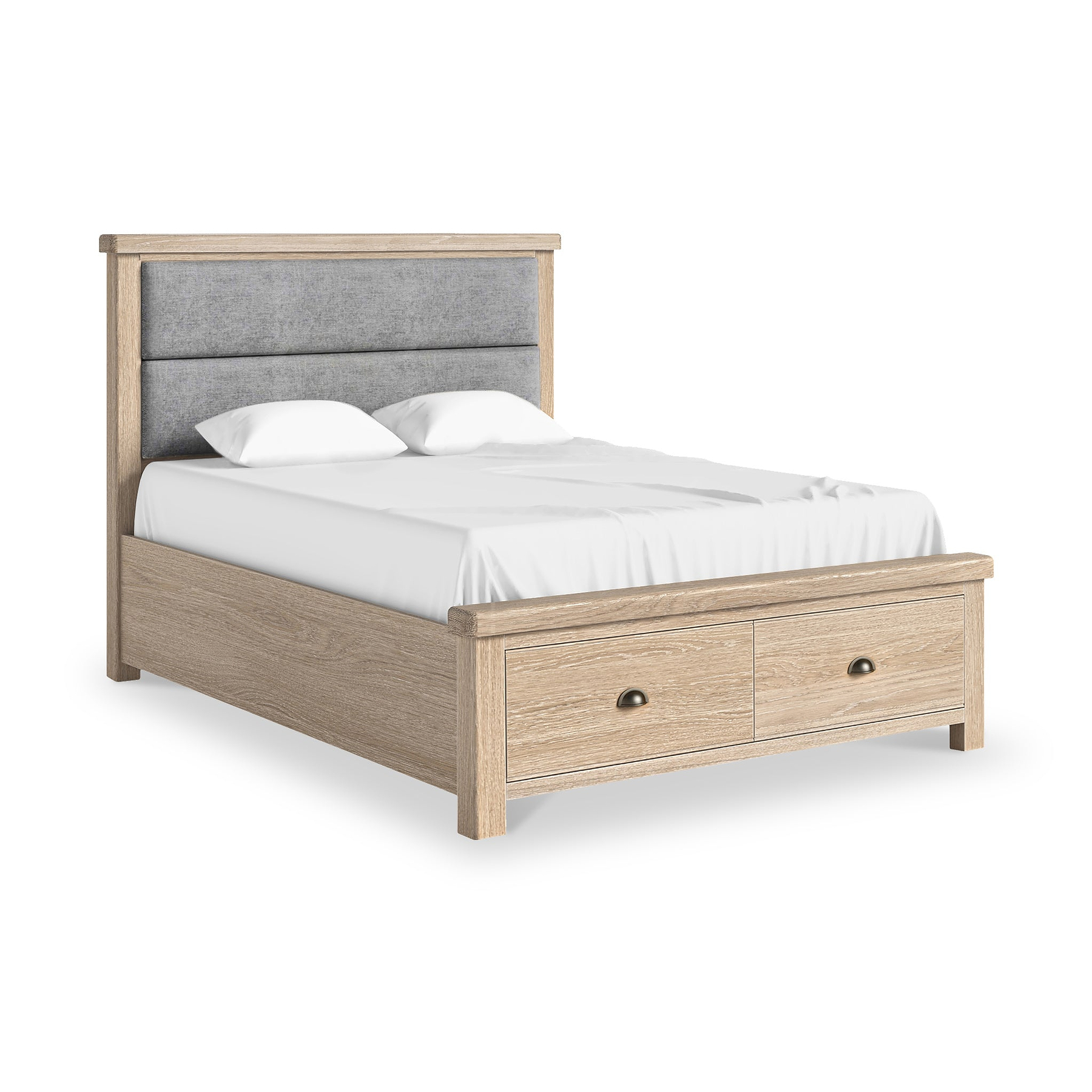 Portland Washed Oak Bedframe With Drawers King Grey from Roseland Furniture