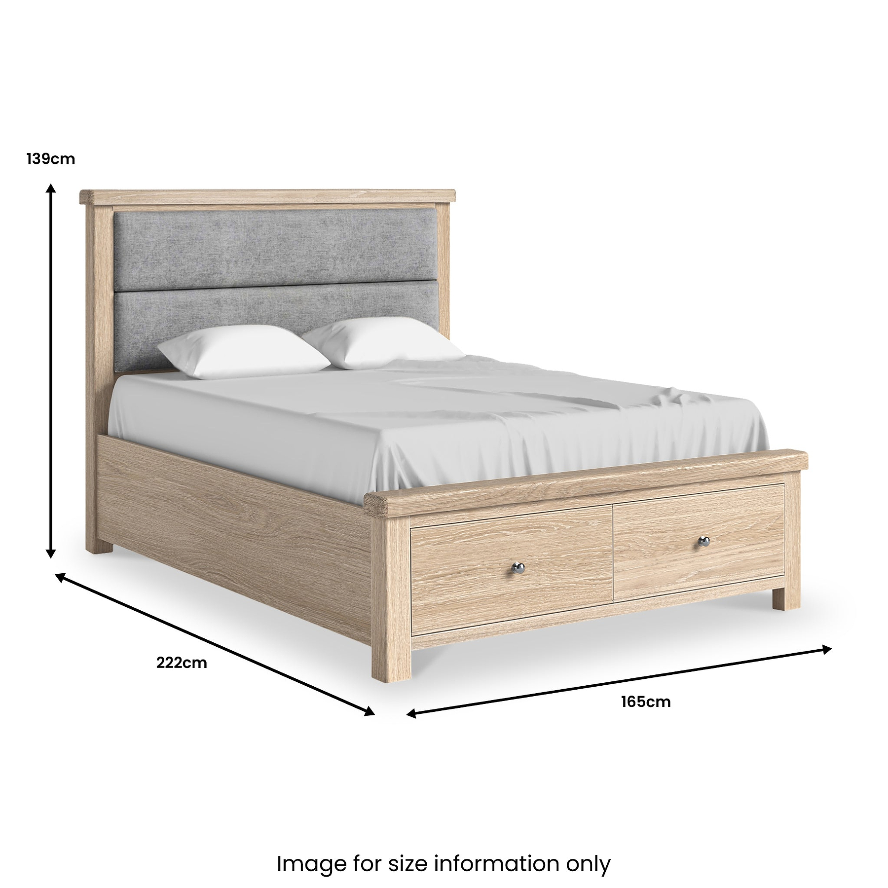 Portland Washed Oak Bedframe With Drawers King Grey from Roseland Furniture