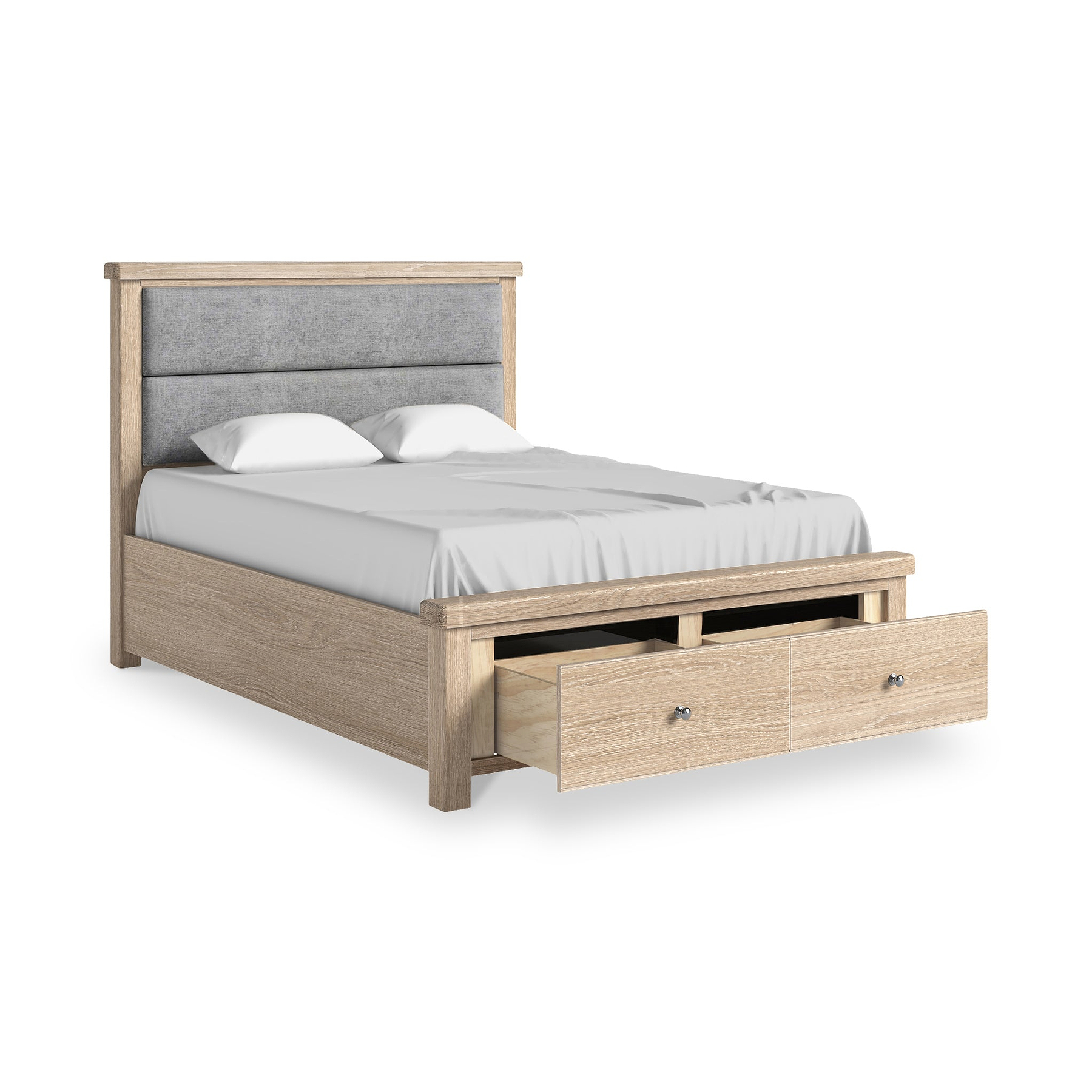 Portland Washed Oak Bedframe With Drawers King Grey from Roseland Furniture