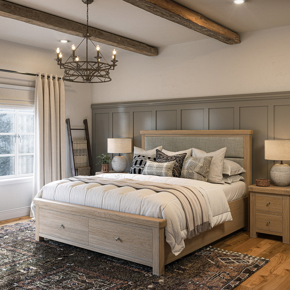 Portland Washed Oak Bedframe with Drawers from Roseland Furniture