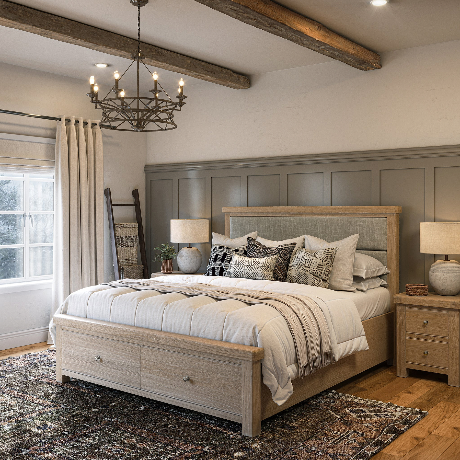 Portland Washed Oak Bedframe with Drawers from Roseland Furniture