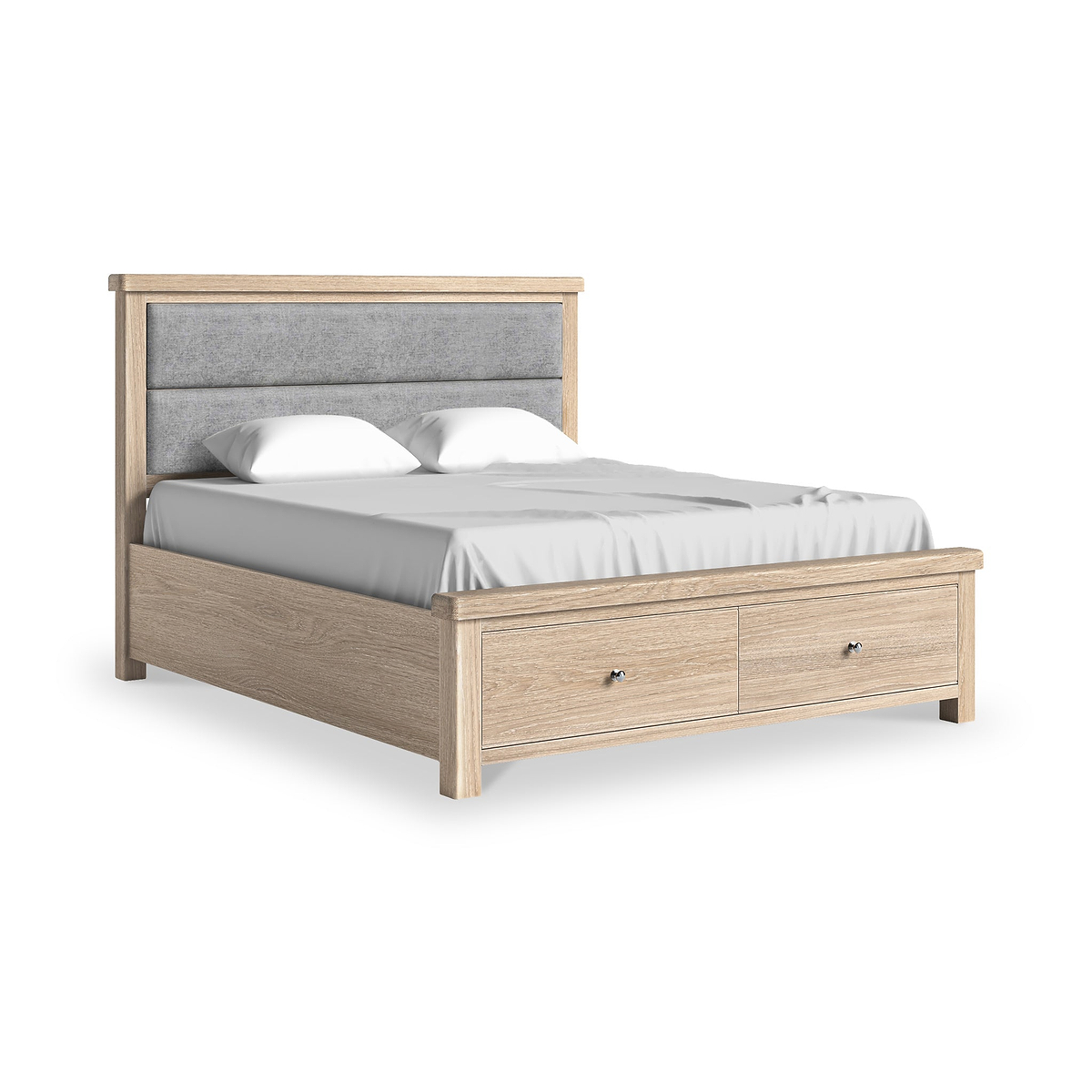 Portland Washed Oak Bedframe With Drawers Super King Grey from Roseland Furniture