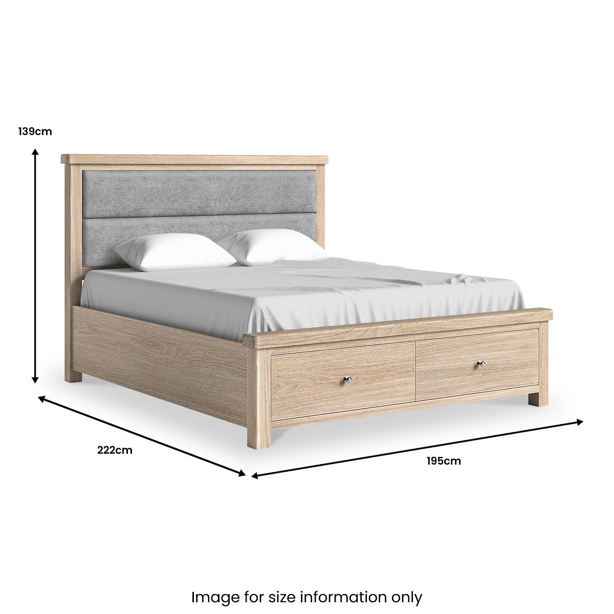 Portland Washed Oak Bedframe With Drawers Super King Grey from Roseland Furniture