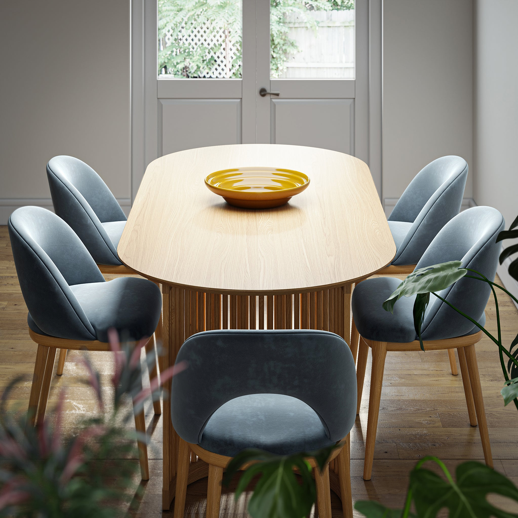 Montrose Dining Chair Blue Velvet Light Leg from Roseland Furniture