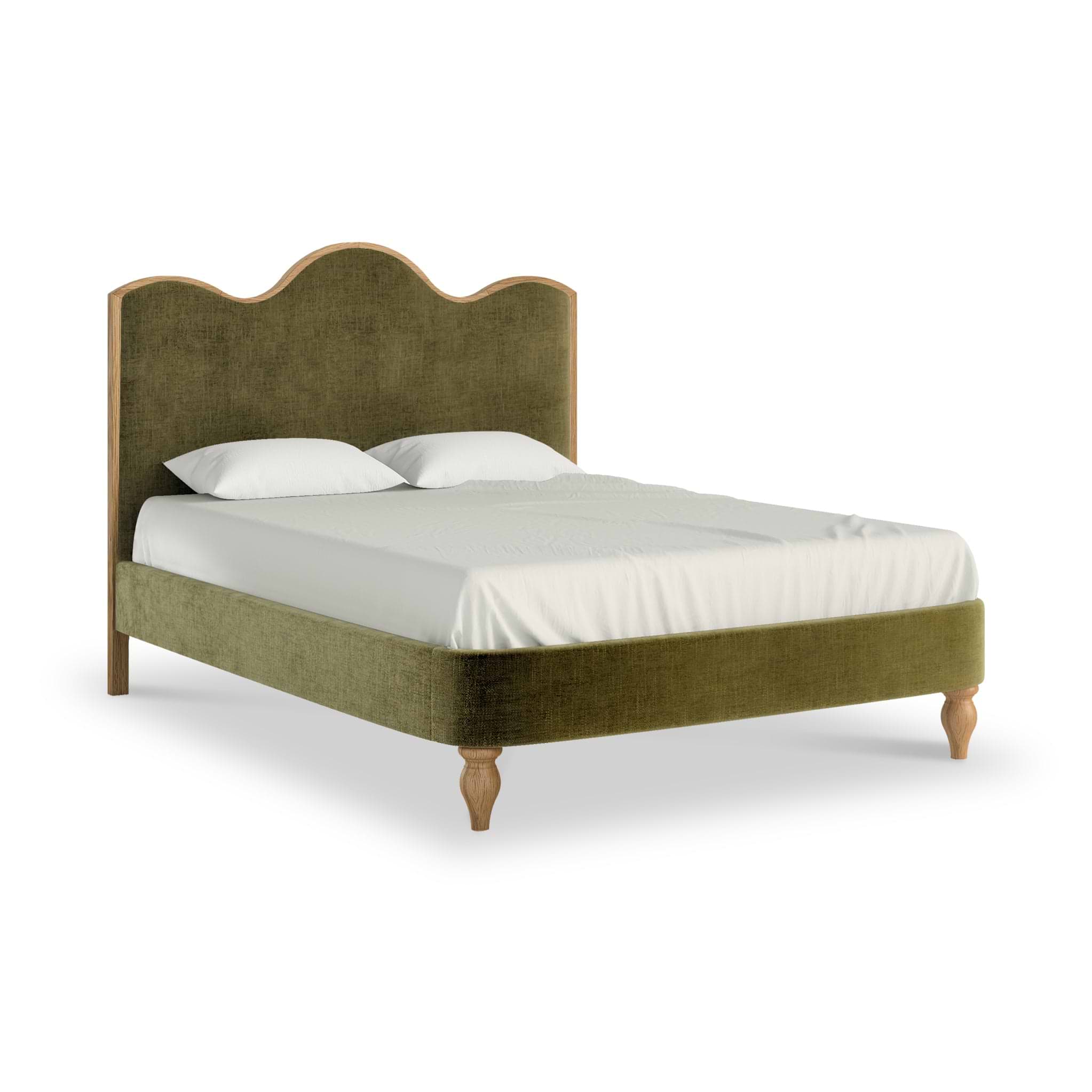 Alderley Oak Upholstered Bed Frame Olive King from Roseland Furniture