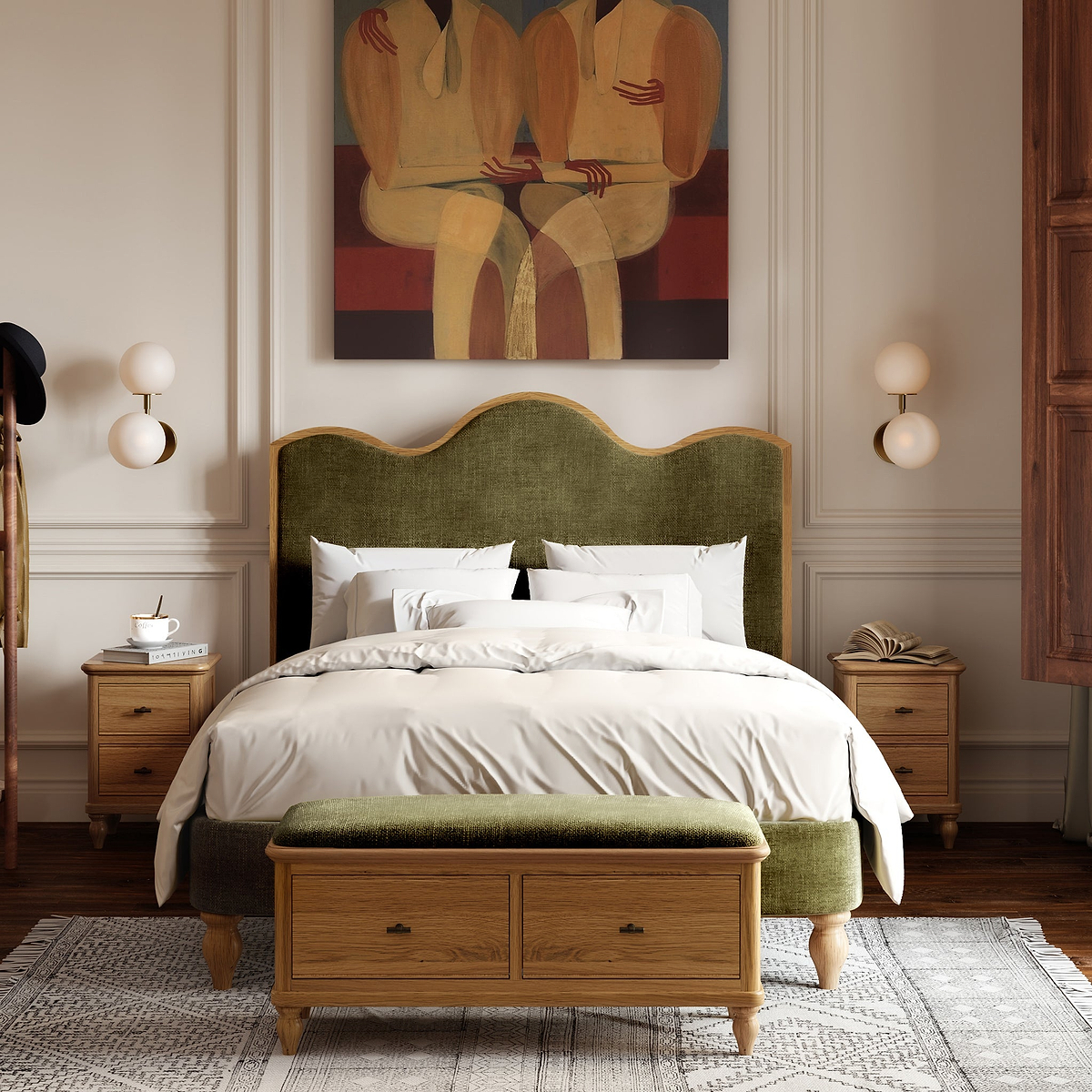 Alderley Oak Upholstered Bed Frame Olive King from Roseland Furniture