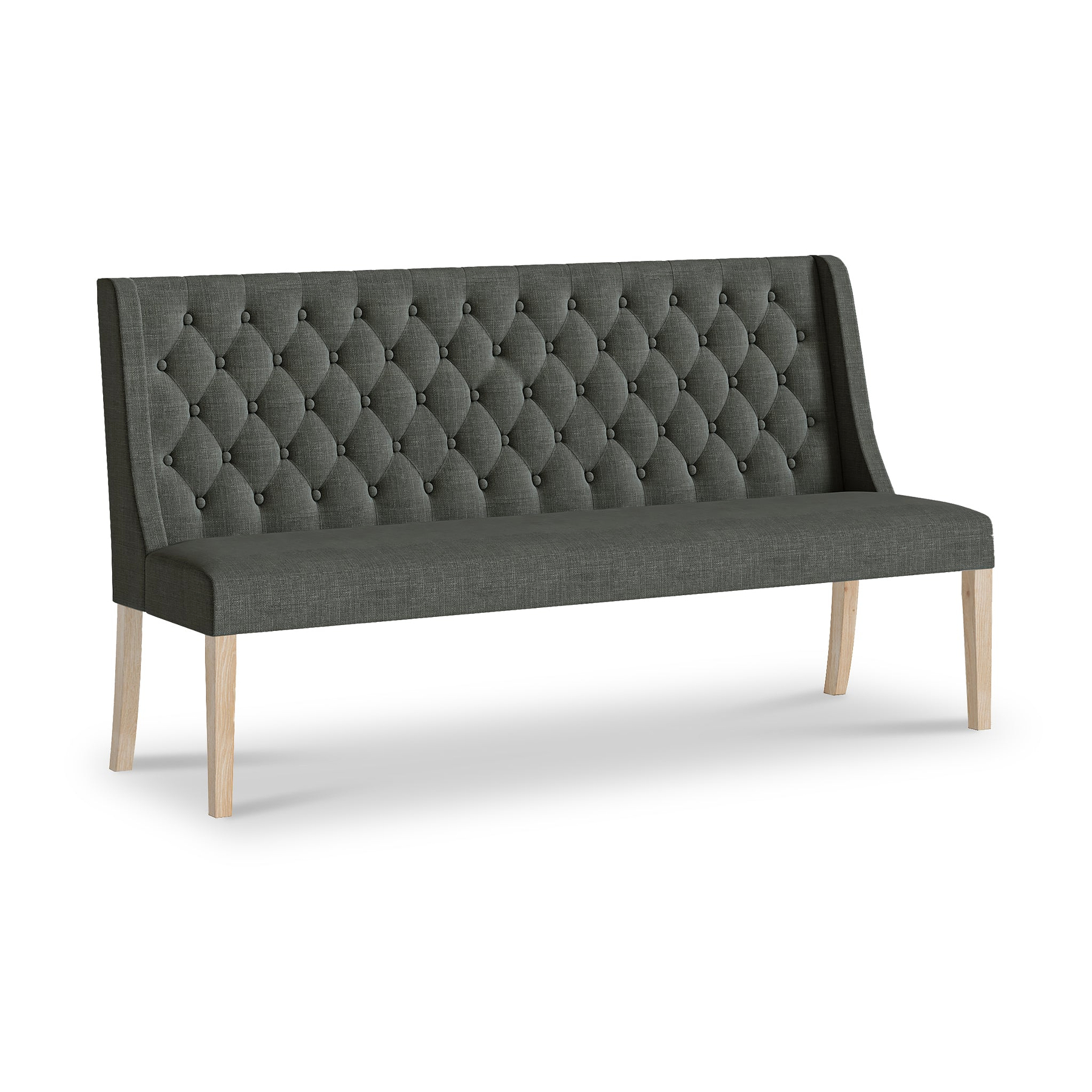 Portland Washed Oak Button Back Dining Sofa Charcoal from Roseland Furniture