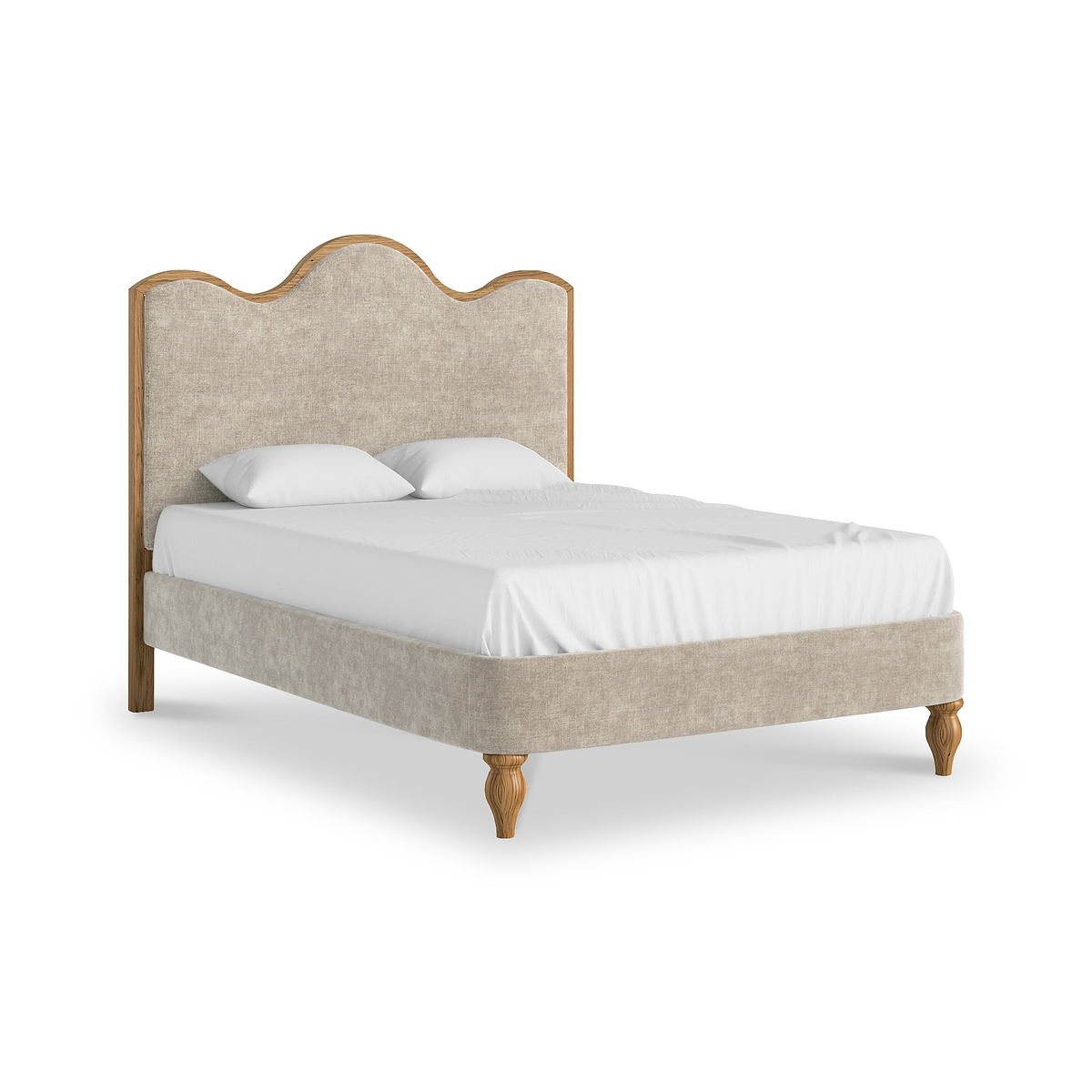Alderley Oak Upholstered Bed Frame Oatmeal Double from Roseland Furniture