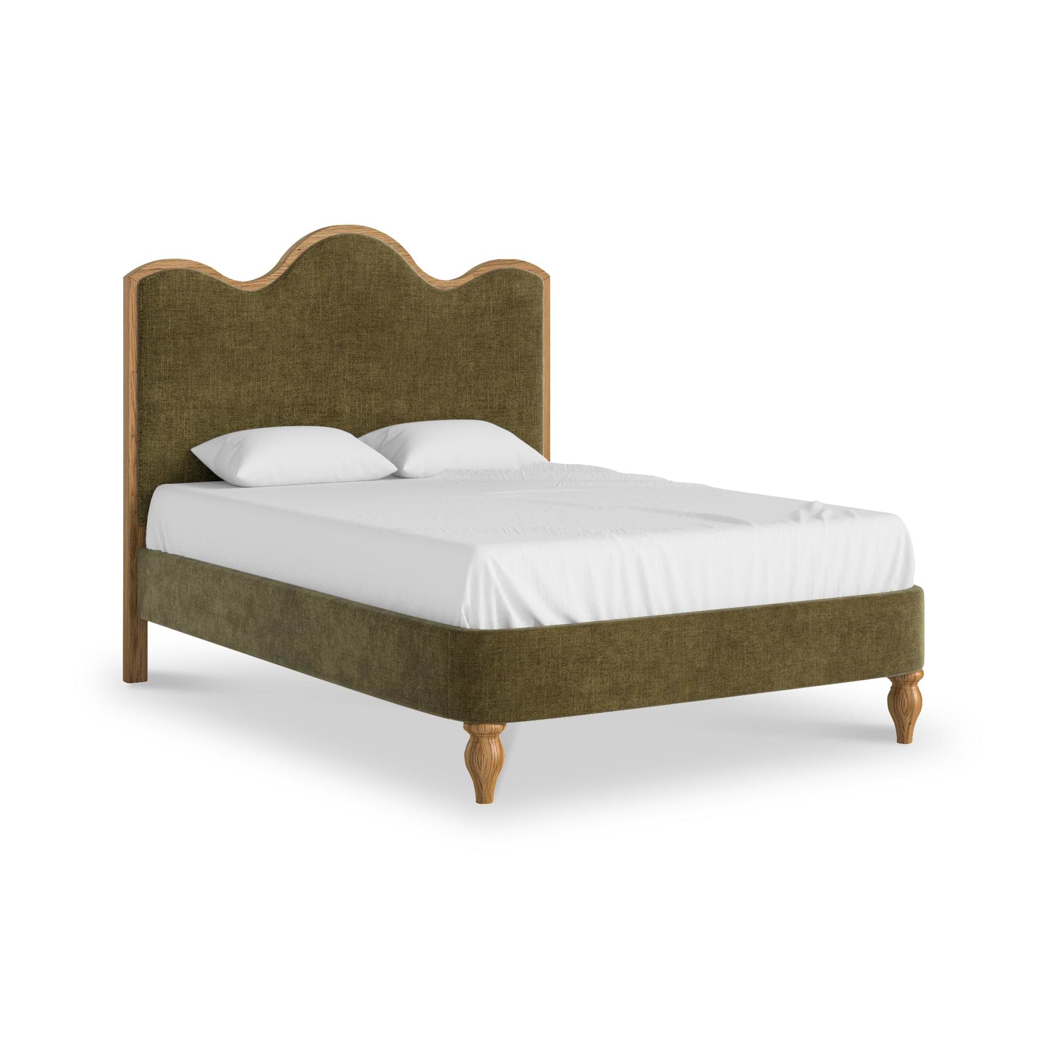 Alderley Oak Upholstered Bed Frame Olive Double from Roseland Furniture
