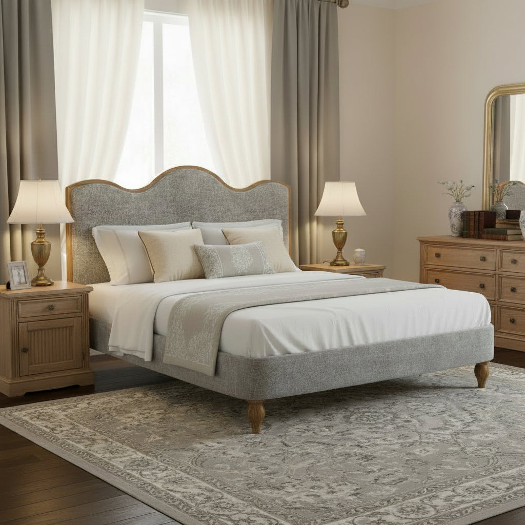 Alderley Oak Upholstered Bed Frame Grey Superking from Roseland Furniture