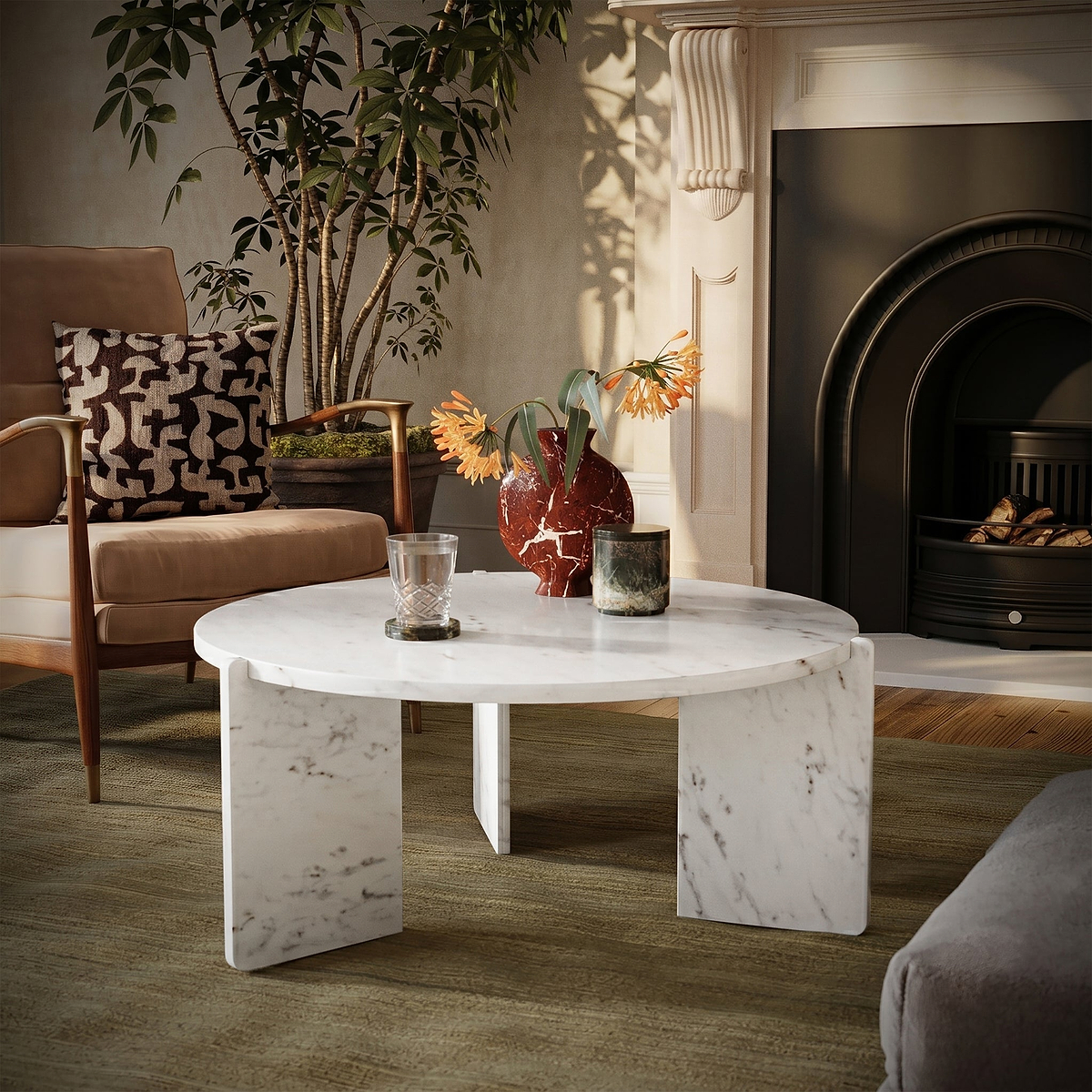 Langham White Marble Large Round Coffee Table from Roseland Furniture