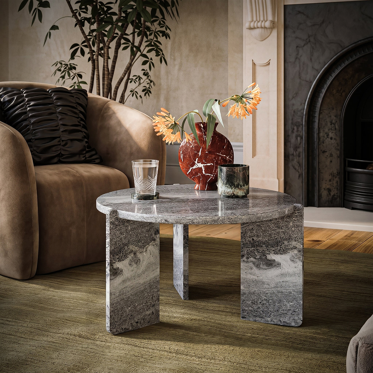 Langham Black Marble Small Round Side Table from Roseland Furniture