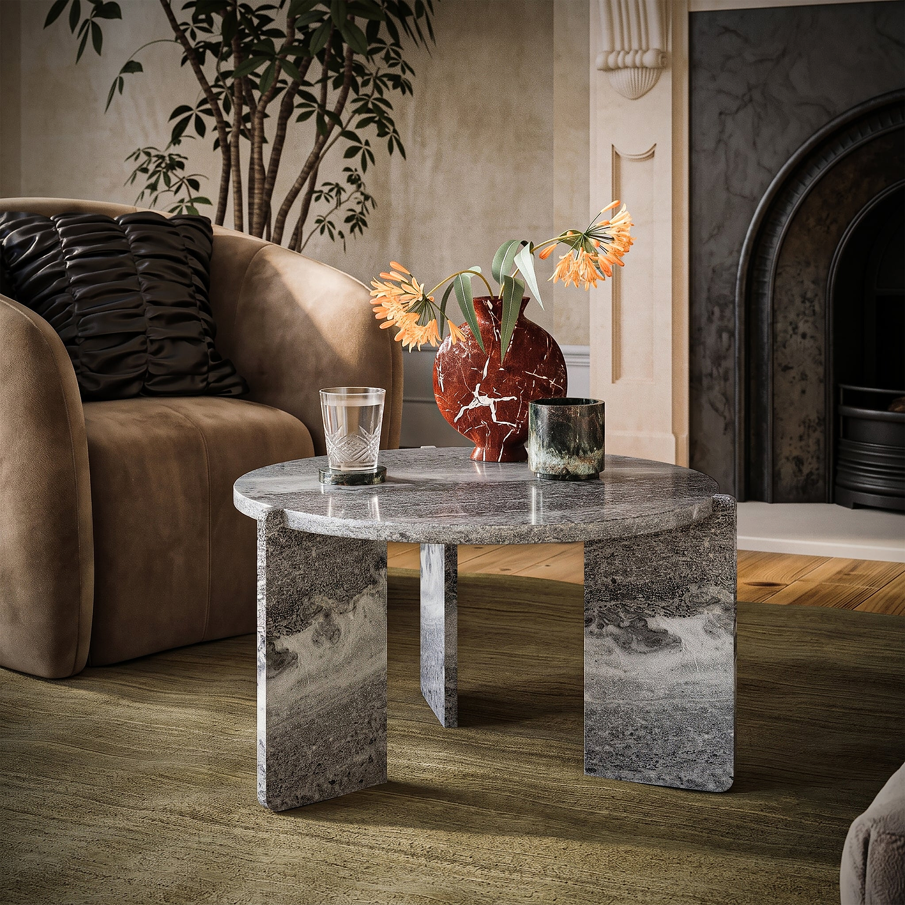 Langham Black Marble Small Round Side Table from Roseland Furniture