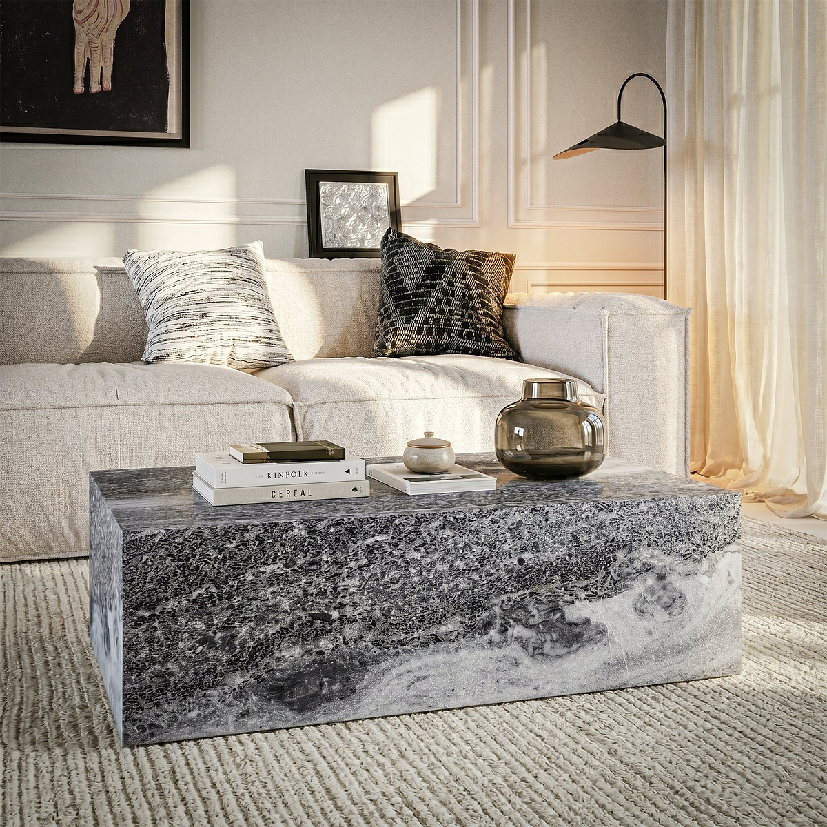 Langham Black Marble Large Round Coffee Table from Roseland Furniture