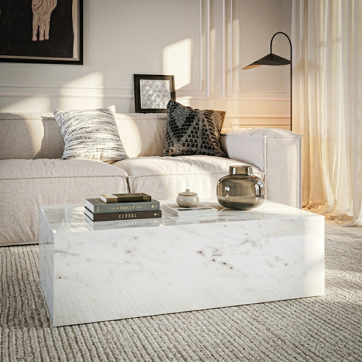 Langham White Marble Large Round Coffee Table from Roseland Furniture