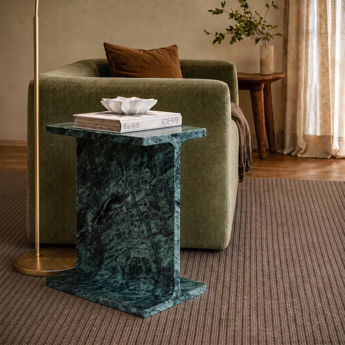 Langham Green Marble T Side Table from Roseland Furniture