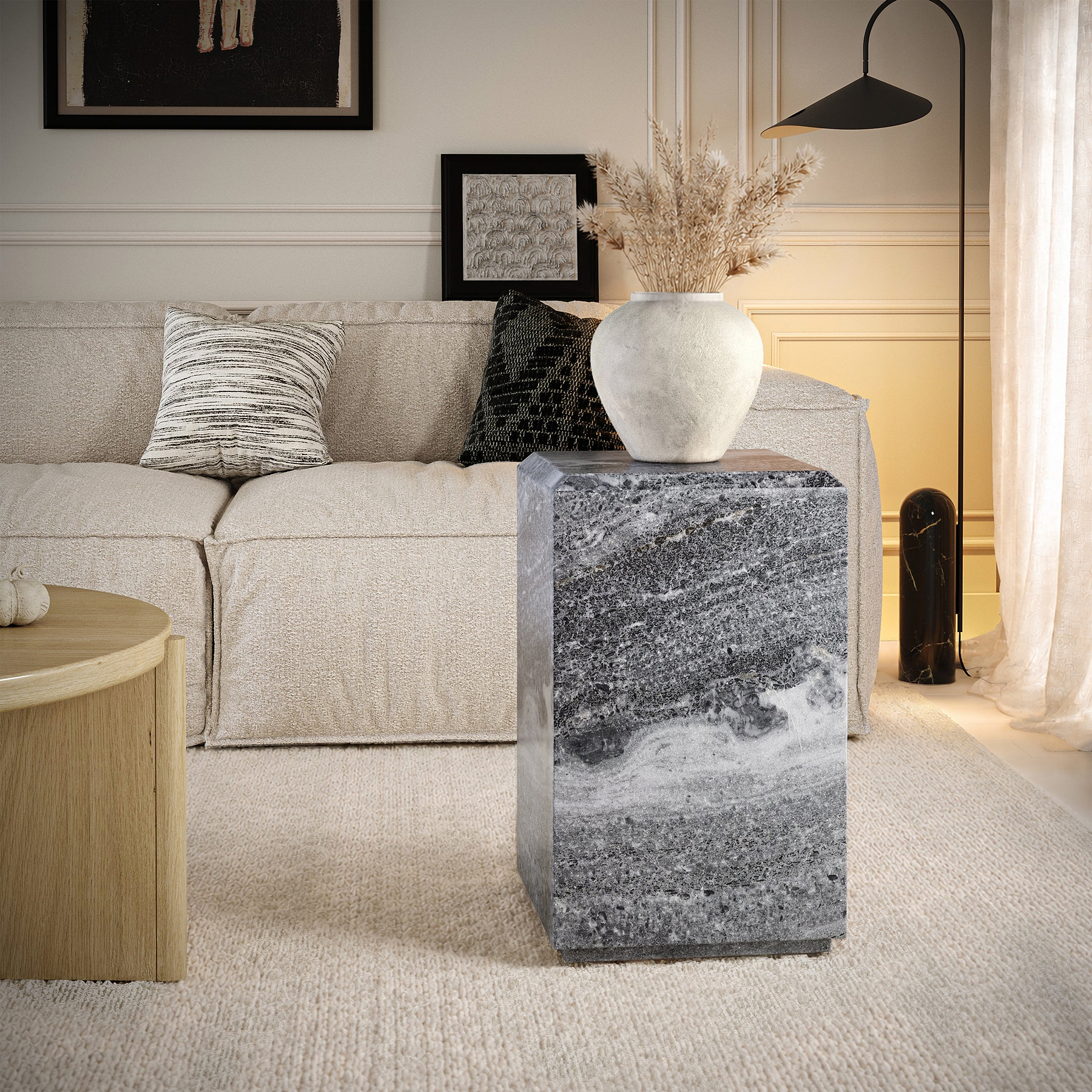 Langham Black Marble Block Side Table from Roseland Furniture