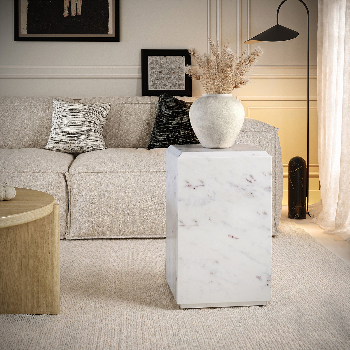 Langham White Marble Block Side Table from Roseland Furniture