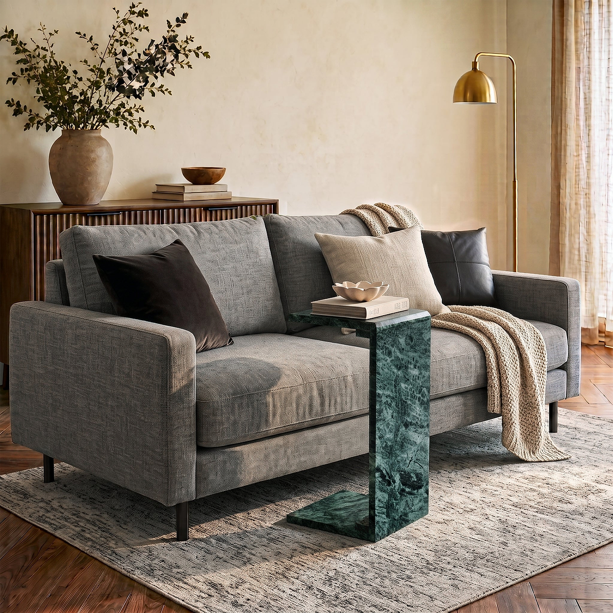 Langham Green Marble C Side Table from Roseland Furniture