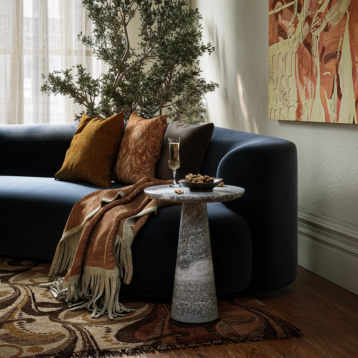 Langham Black Marble Round Side Table from Roseland Furniture