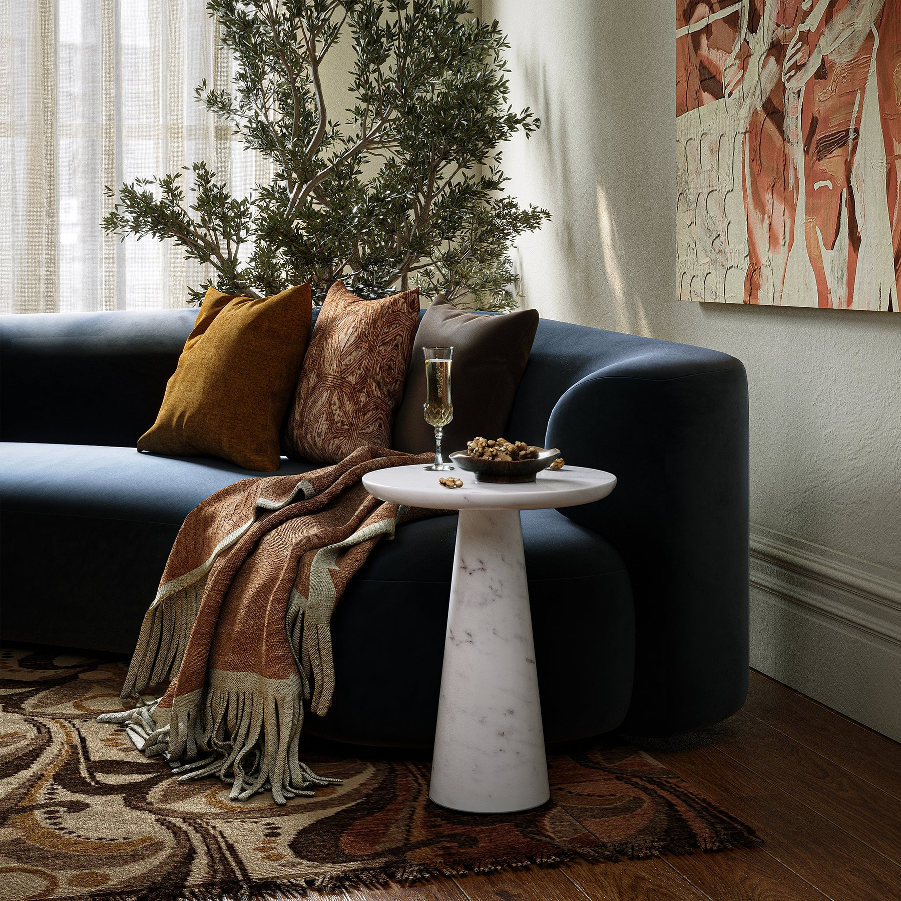 Langham White Marble Round Side Table from Roseland Furniture