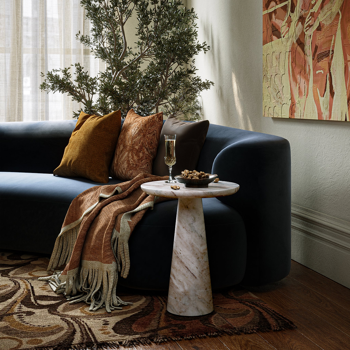 Langham Brown Marble Round Side Table from Roseland Furniture