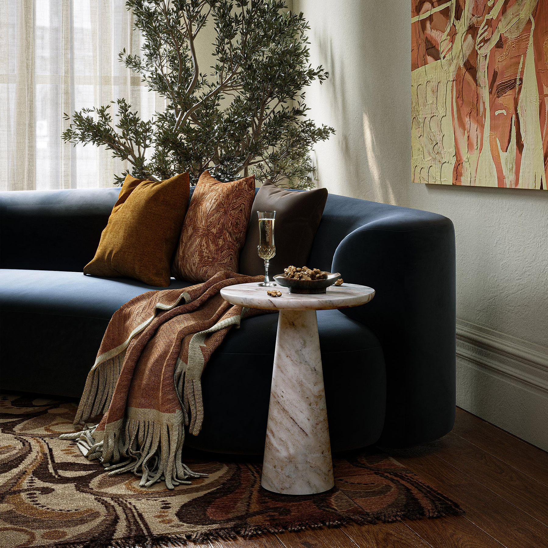 Langham Brown Marble Round Side Table from Roseland Furniture