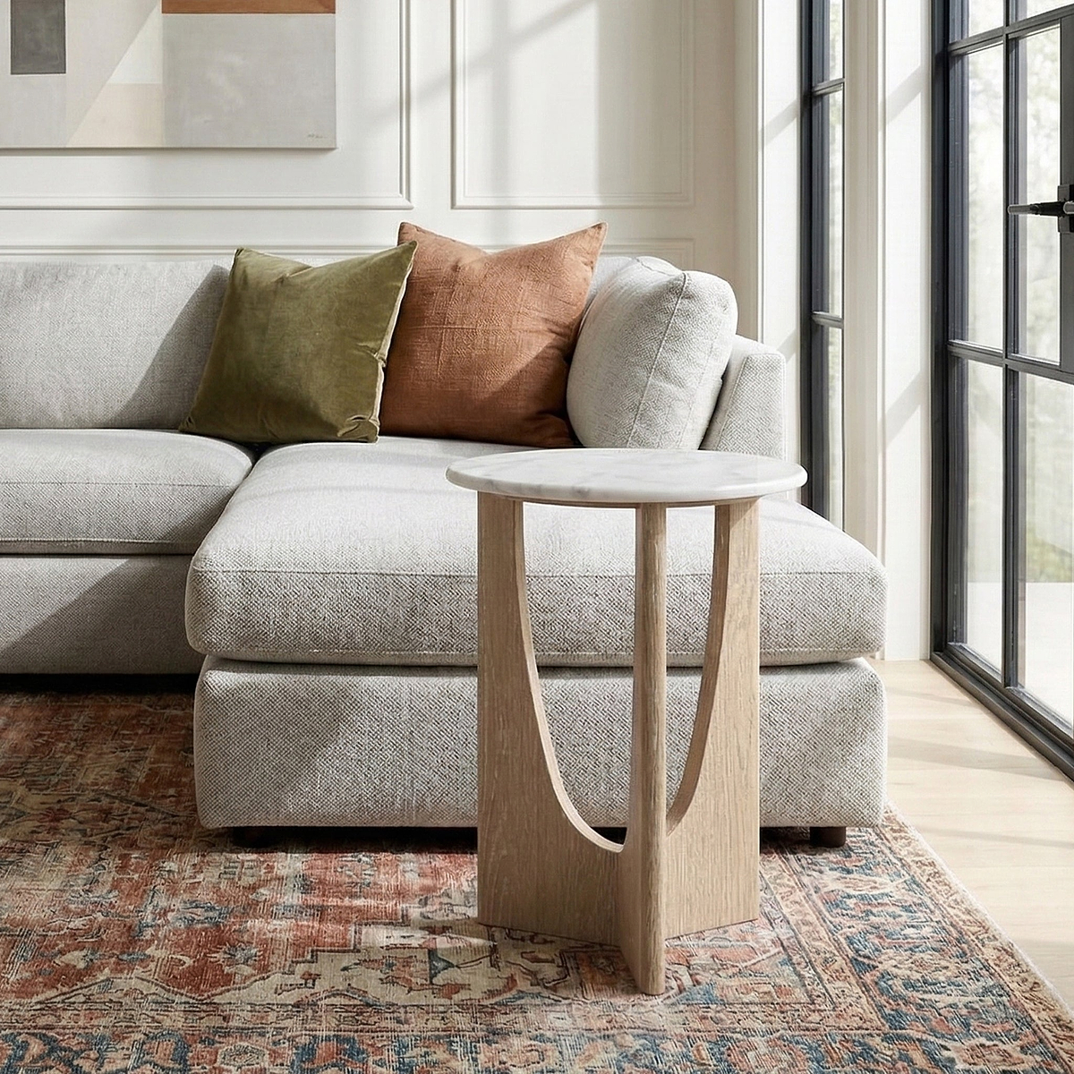 Mylor Washed Oak Marble Top Side Table from Roseland Furniture