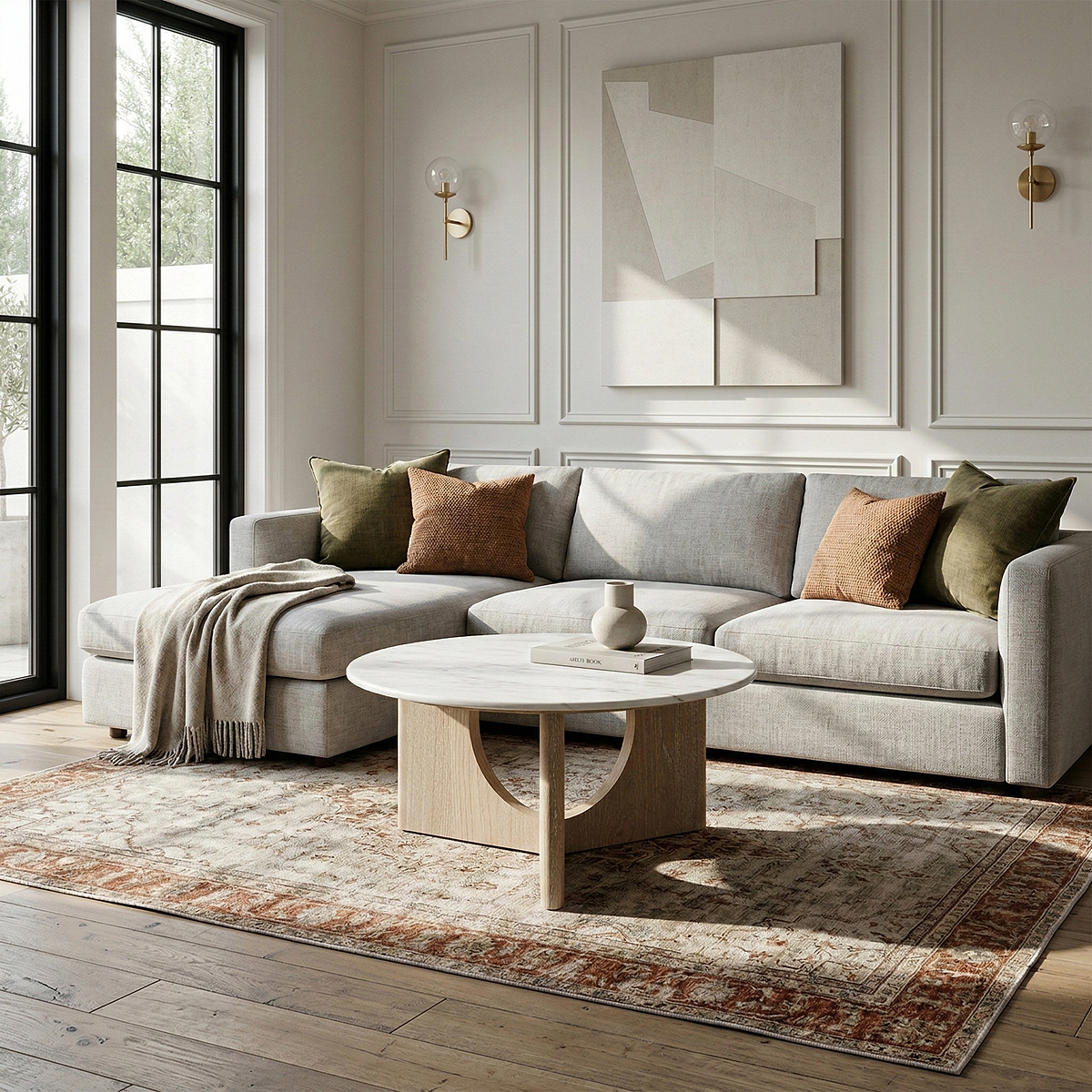 Mylor Washed Oak Marble Top Coffee Table from Roseland Furniture