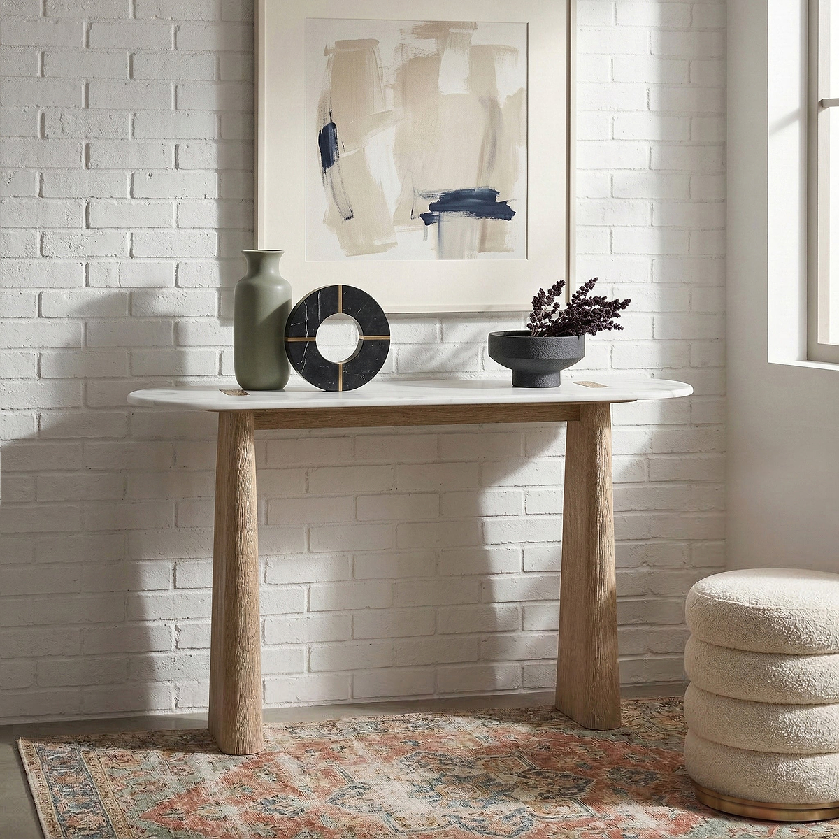 Mylor Washed Oak Marble Top Console Table from Roseland Furniture
