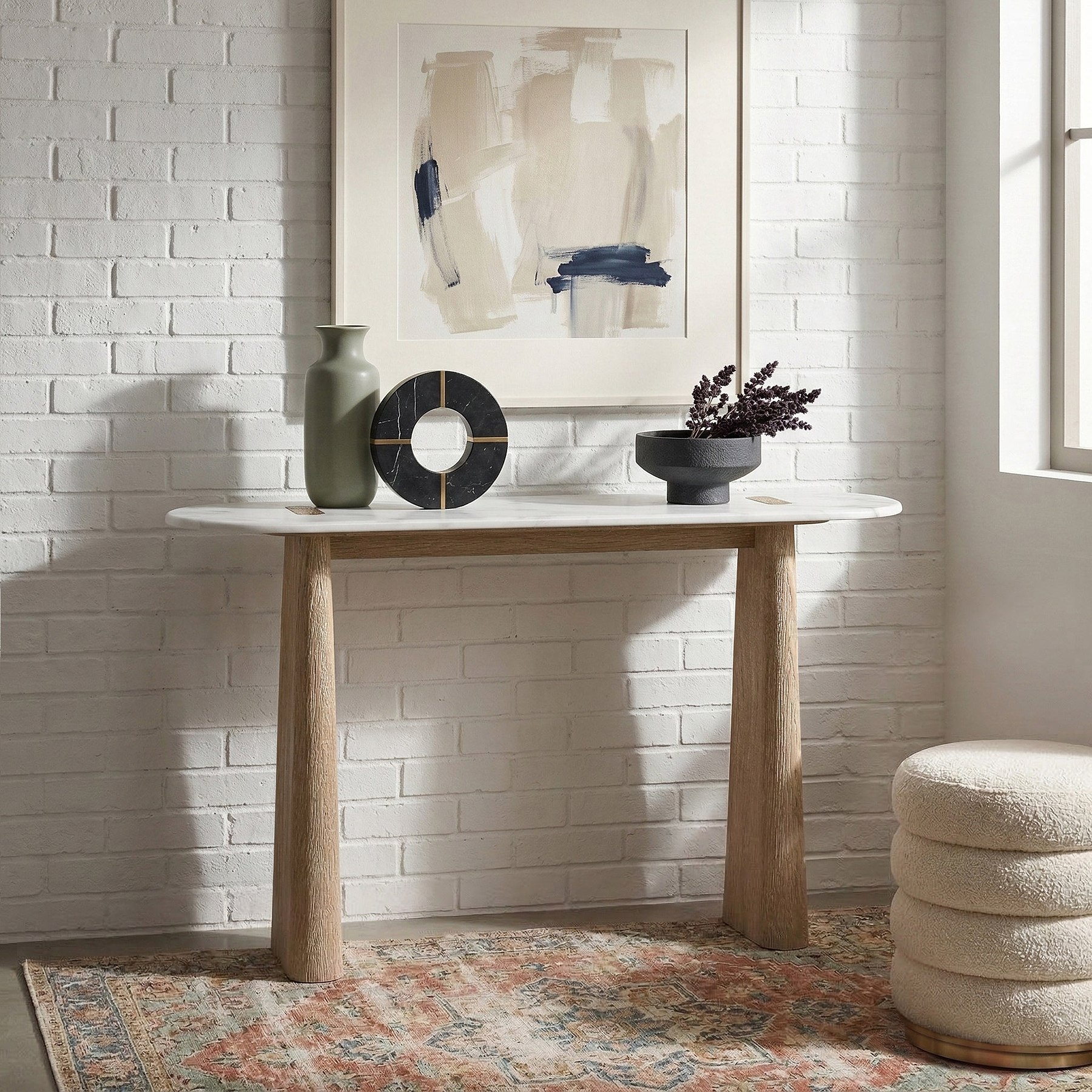 Mylor Washed Oak Marble Top Console Table from Roseland Furniture
