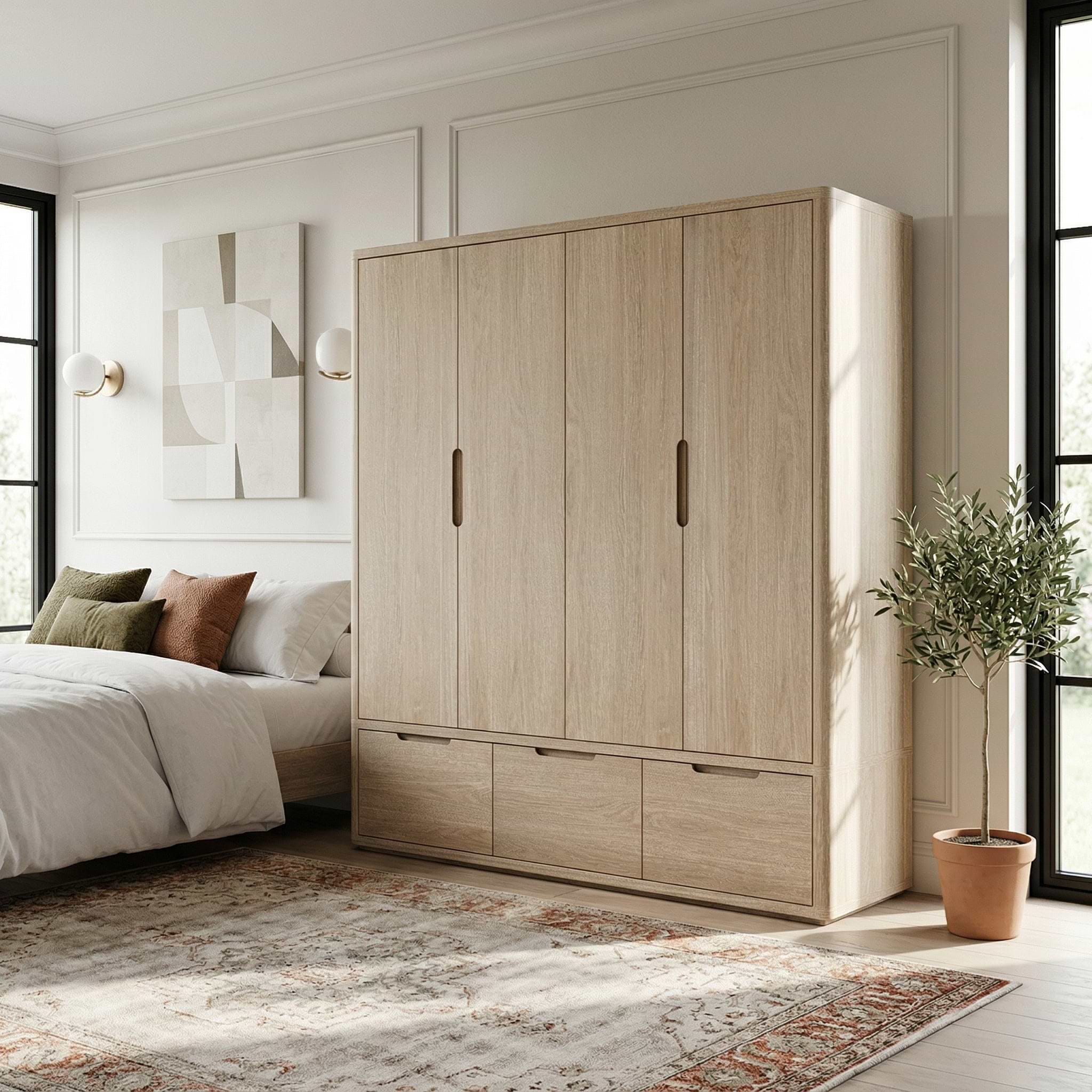 Mylor Washed Oak 4 Door Wardrobe from Roseland Furniture