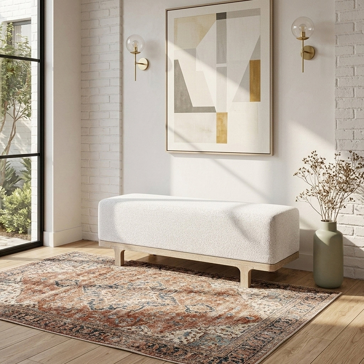 Mylor Washed Oak Upholstered Bench from Roseland Furniture