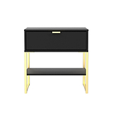 Hudson Black 1 Drawer with Shelf Side Table with gold legs