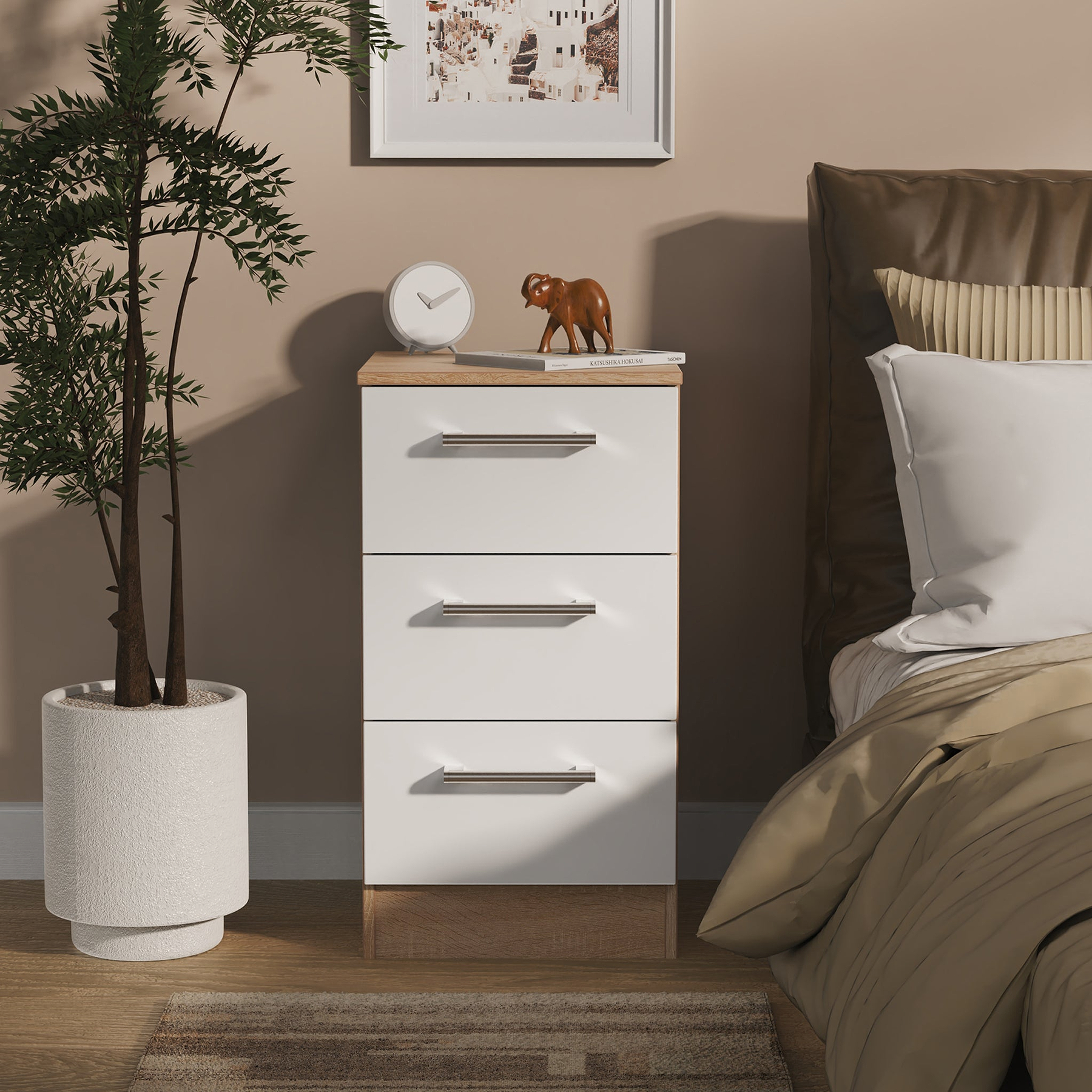 Hadley 3 Drawer Bedside White Oak from Roseland Furniture