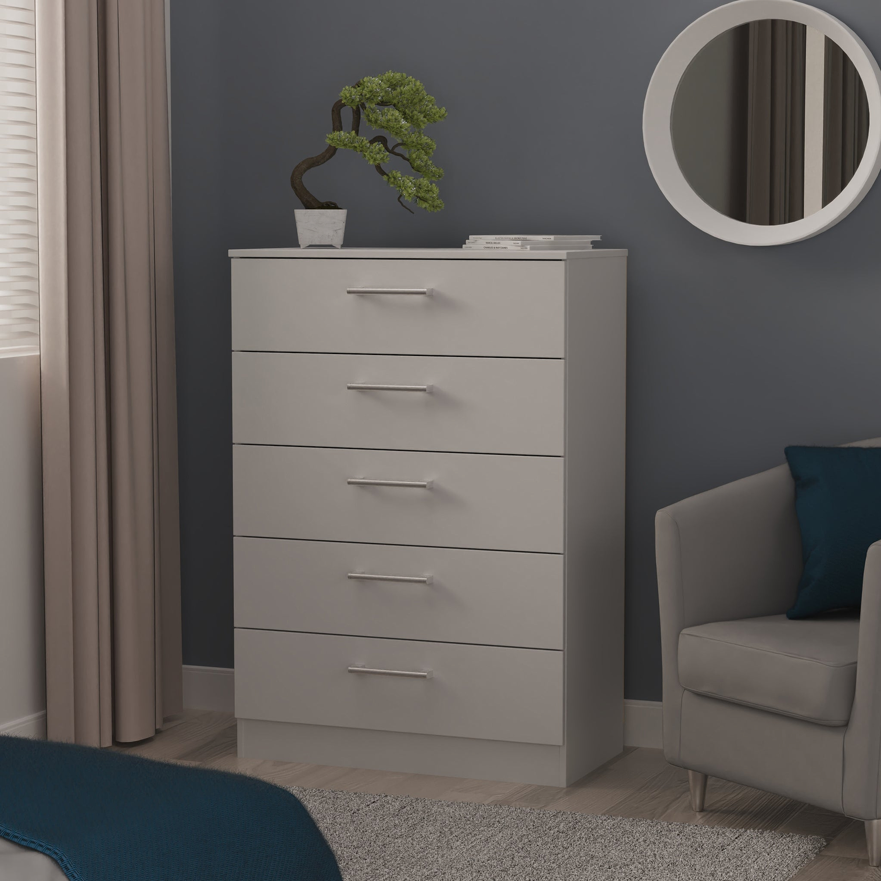 Hadley 5 Drawer Chest Grey from Roseland Furniture