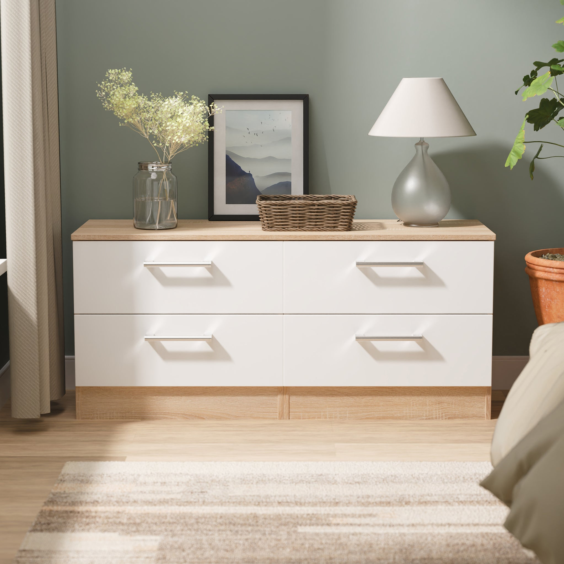 Hadley 4 Drawer Low Storage Unit White Oak from Roseland Furniture