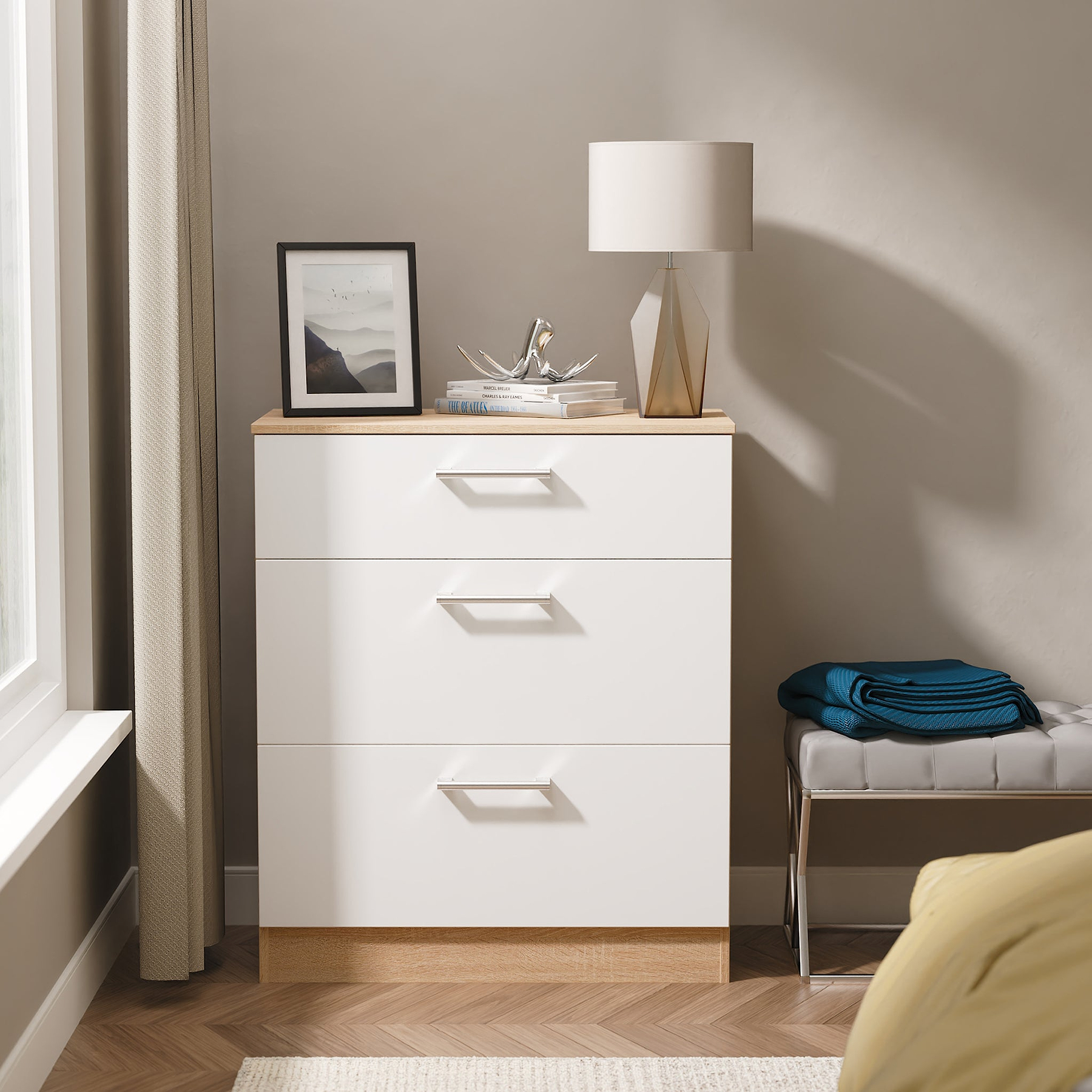 Hadley 3 Drawer Deep Chest White Oak from Roseland Furniture